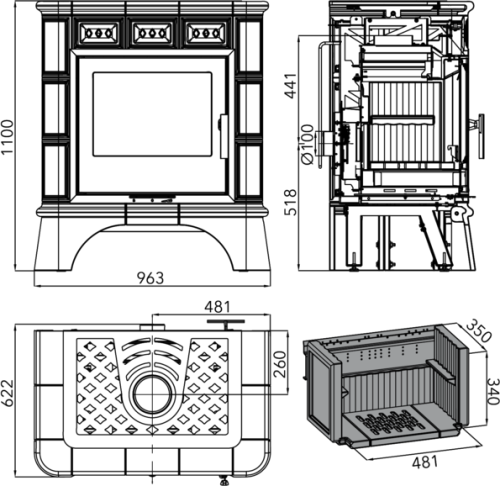 HAAS+SOHN kachlová kamna Matera, černá/slonová kost