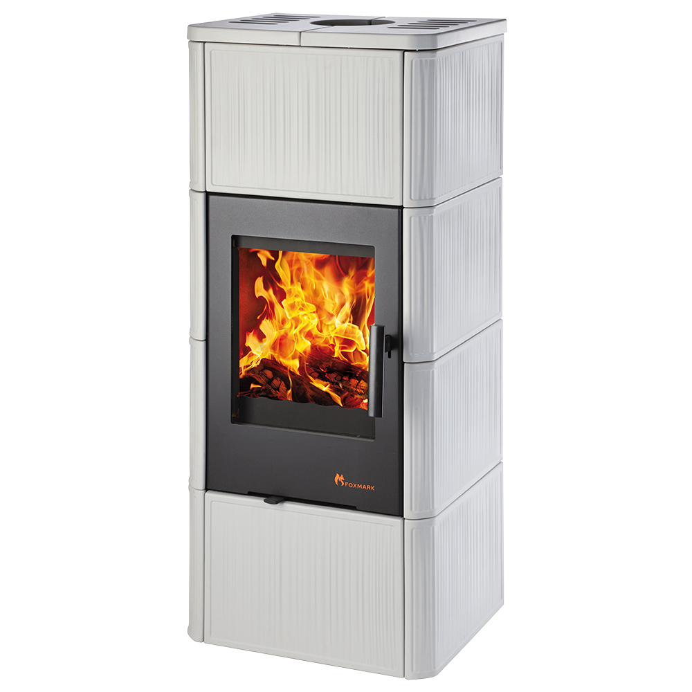 FOXMARK krbová kamna ALOPE L ceramic grey - černá, kachlový obklad šedý